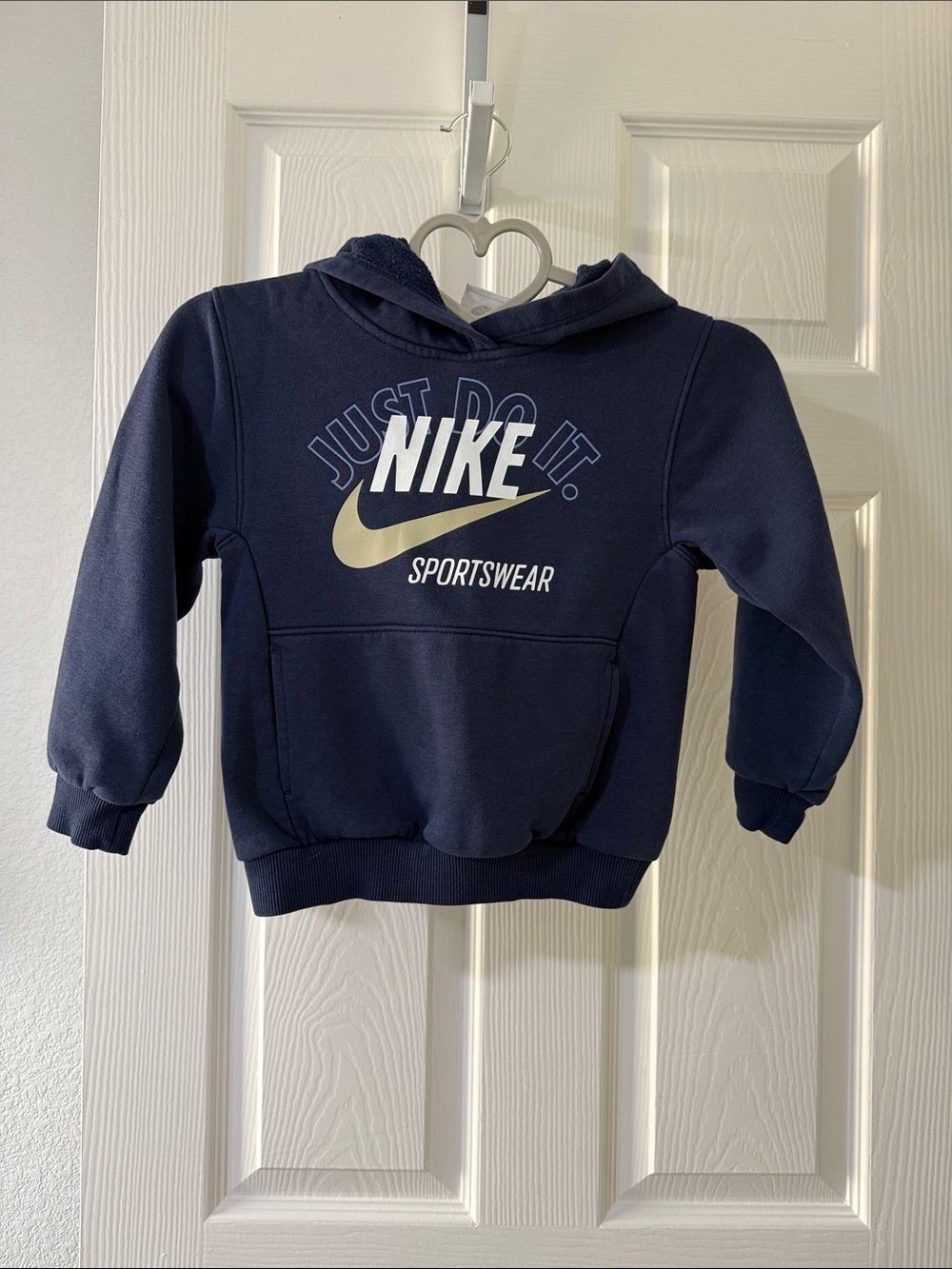 Nike Navy Kids Pullover Hoodie with Gold Swoosh